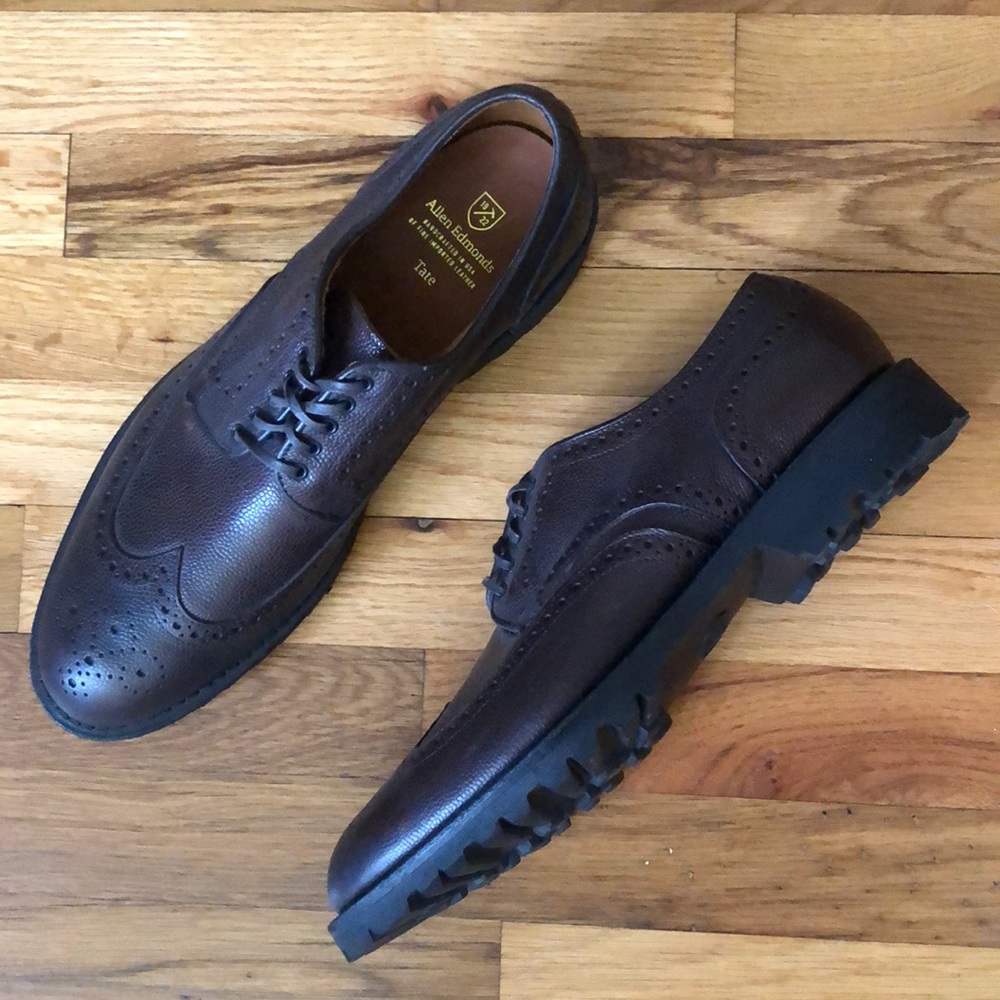 Allen Edmunds Tate wingtip Oxford Dress Shoe handcrafted Brown leather MINT NWOT